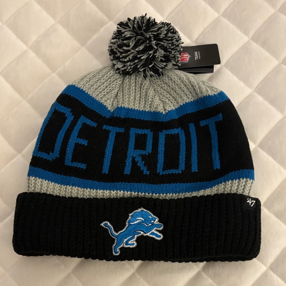 NFL 47 Brand Detroit Lions Gray and Black Pom Pom hat